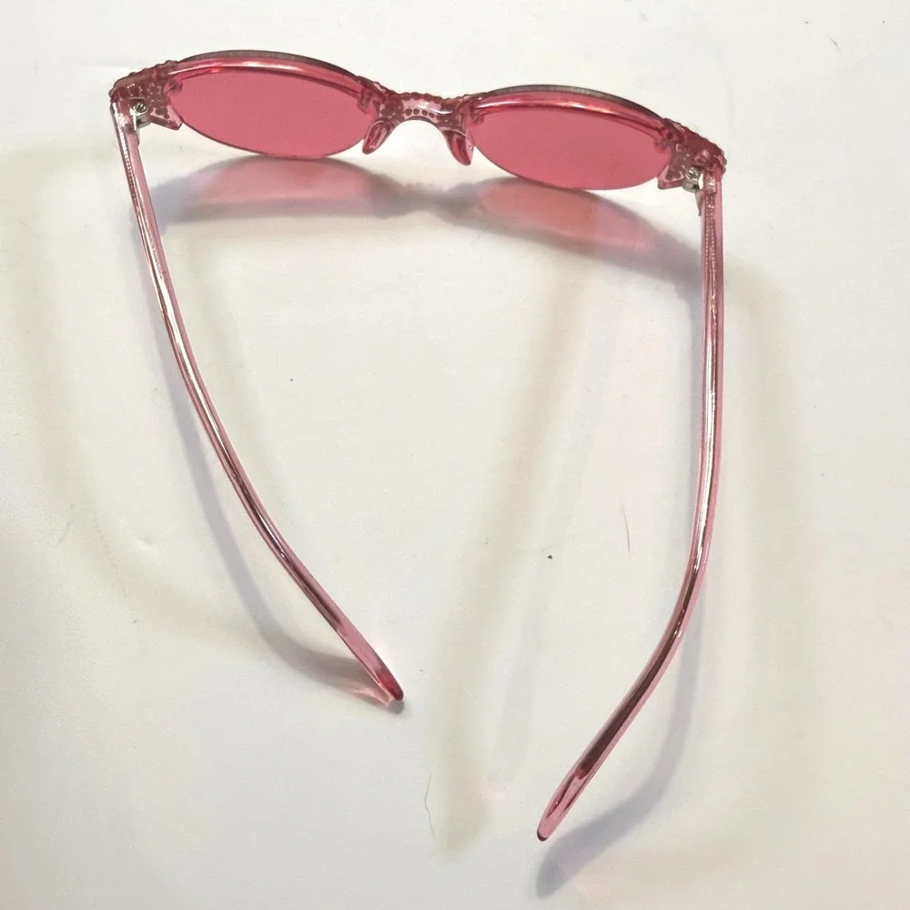 Pink Rimless Cat Eye Sunglasses Rhinestone Bridge Hand Polished Frame Y2K Retro